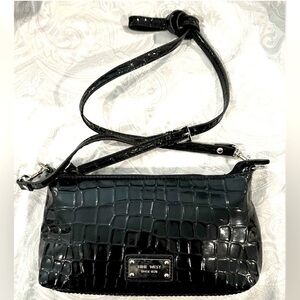 NINE WEST Croc-Embossed Patent Leather Crossbody w/Adjustable Strap, EUC